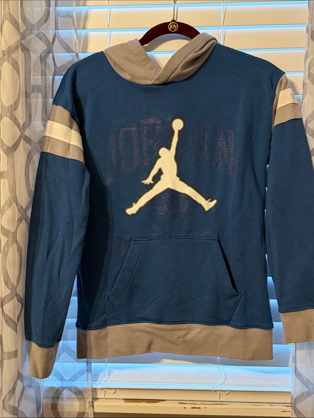 Jordan Blue Pullover Hoodie Sweater with Gray Accents